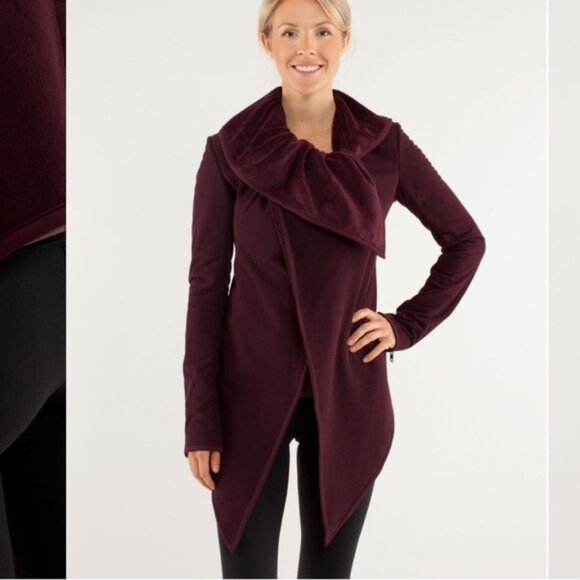 Lululemon Presence OfMind Jacket Sherpa Fleece Red Cozy Wrap Cardi Zip Sleeve 8 - Picture 8 of 16